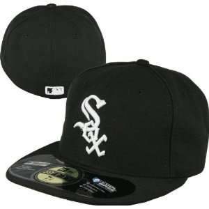  Sox New Era 5950 On Field Fitted Black & White Baseball Cap Size 7 3/4