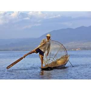  Intha Fisherman with a Traditional Fish Trap, Using Leg 