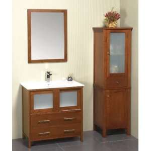   Bathroom Vanity Set W/ Single Hole Ceramic Sinktop, Wood Framed Mirror