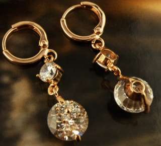   White Topaz Gems Dangle 14k Real Rose Gold Filled Earrings JE45  