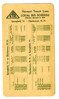 Vermont Transit Lines Local Bus Schedule 1947  