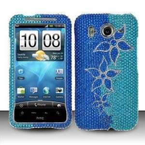 BLUE FLOWER HARD BLING RHINESTONE CASE 4 HTC INSPIRE 4G  