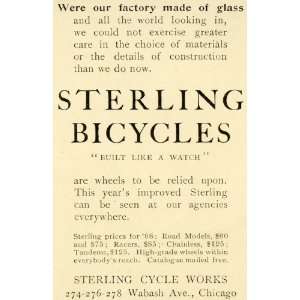 1898 Ad Sterling Cycles Bicycles Road Racer Tandem Chainless Transport 