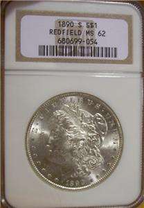 1890 S Silver Morgan Dollar NGC MS 62 US Redfield Hoard  