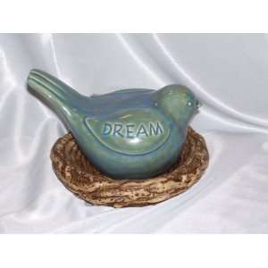    Dream Blue Ceramic Bird Figurine in Nest 