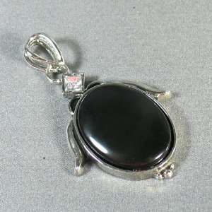  Plated Obsidian Circle Pendant   Ladies Necklace Charm with Black 