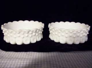 Milk Glass Matching Hobnail Candle Holders  4 1/2  Scalloped Bottom 