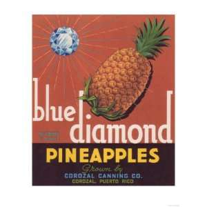  Blue Diamond Pineapple Label   Corozal, PR Giclee Poster 