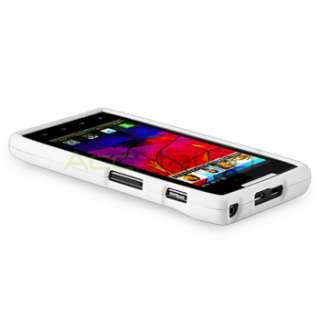 White Hard Rubber Case+Car Charger+Privacy LCD For Motorola Droid Razr 