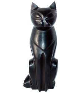 BLACK AMBER JET (GAGATE) CAT FIGURINE. RUSSIA. rare  