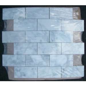Carrara White (Bianco Carrera) 2x4 Grand Brick Subway Mosaic Tile 