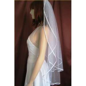    2T Ivory Fingertip Satin Rattail Rhinestone Bridal Veil Beauty