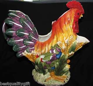 HANDPAINTED BEAUTY POTTERY CERAMIC ROOSTER PITCHER JAR  
