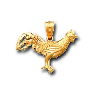 14K Solid Yellow Gold Rooster Gallo Charm Pendant  