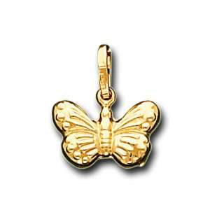  14K Solid Yellow Gold Small Butterfly Charm Pendant 
