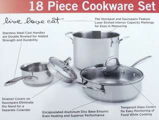 New Wolfgang Puck 18 piece Stainless Steel Cookware Pots & Pans Set 