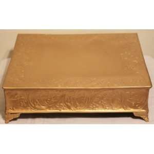   16 Inch Matte Gold Square Wedding Cake Stand Plateau 