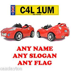 PERSONALISED NUMBER PLATE FOR KIDS RIDE ON CAR ROCKET SPORTS ROADSTER 