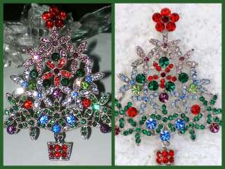 RED ~ GREEN CHRISTMAS TREE PIN/BROOCH~SWAROVSKI CRYSTAL  