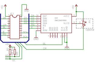 This is the full circuit diagram showing how to arrange the contrast 