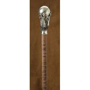   Silver Golf Ball / Player Head, Beech Wood Body Cane / Walking Stick