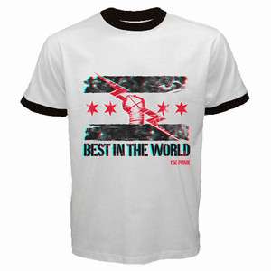 LIMITED CM PUNK best in the world RINGER T MAN BLACK T SHIRT size S to 