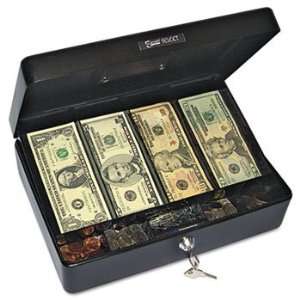   Size Cash Box, 9 Compartment Tray, 2 Keys, Black w/Silver Handle