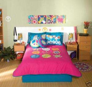 Teens Peace Sign Fuchsia Comforter Bedding Set Full 10p  