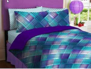 Purple & Teal Plaid Teen 8PC FULL Comforter BED IN BAG  
