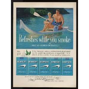 1960 Newport Cigarette Couple in Boat Print Ad (10094 