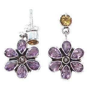   Amethyst & Citrine Floral Style Dangle Earrings CaratGems Jewelry