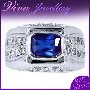   Jewelry Emerald Cut Blue Sapphire 925 Sterling Silver Ring Size 6/M