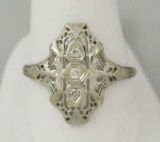 130 1482 White Gold 14K Art Deco Diamond Filigree Ring  