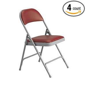 KI Folding Chairs with Extra Thick Vinyl Upholstered Backrest Pad 