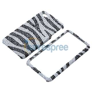 Black Zebra Diamond Case+Privacy Protector+Charger For iPhone 4S 4 4G 