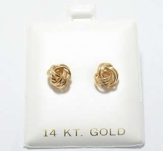 8mm Diamond Cut Love Knot Stud Earrings Solid 14K Yellow Gold with 