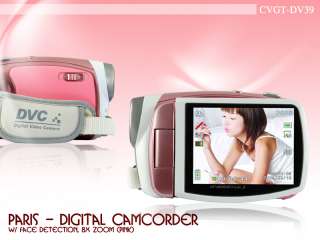 Paris Digital Camcorder w/ Face Detection, 8x Zoom Pink  