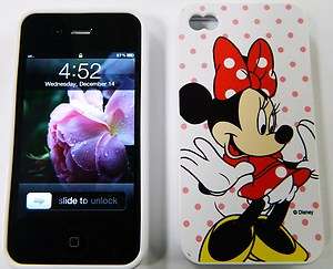 iPhone 4 4G 4S HARD COVER CASE DISNEY White Minnie MOUSE Red Dot Gel 