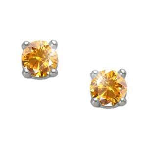 Cut 18K White Gold Stud Earrings with Orange Yellow Diamond 1/4 carat 