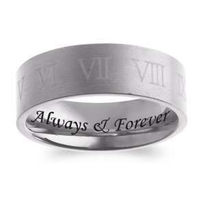   Mens Titanium Engraved Roman Numeral Band   Personalized Jewelry