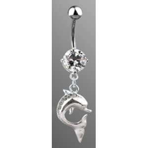  Dangling Dolphin Belly Button Navel Ring Dangle with Clear 