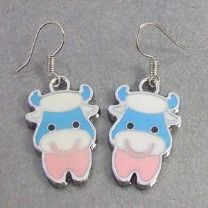 Cute Enamel Happy Cow Cartoon Dangle Kids Earrings  