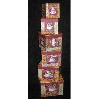 Coffee Theme Decorative Stacking Boxes   Set of 6 Square