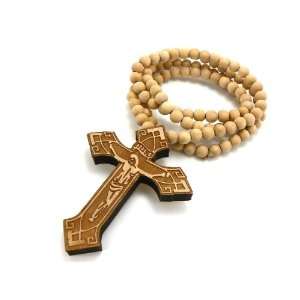   New Good wood Byzantine Cross Pendant w/Ball Chain NATURAL Jewelry