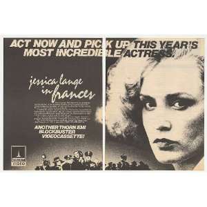  1983 Jessica Lange Frances Movie Video 2 Page Print Ad 