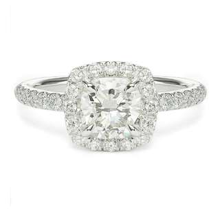   65 Carat Cushion Halo Diamond Engagement Ring GIA 18k White Gold G VS
