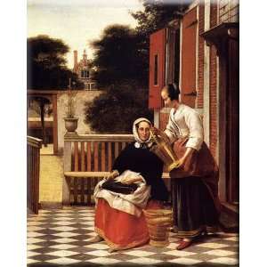   and Maid 13x16 Streched Canvas Art by Hooch, Pieter de