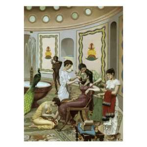   by Maids, a Peacock Perches on a Porphyry Basin Giclee Poster Print