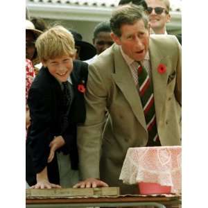 Prince Charles with Son Prince Harry Leaving Hand Prints in Concrete 