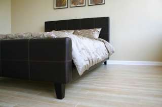 TQueen Size Platform Bed, Padded Bicast leather headboard and 